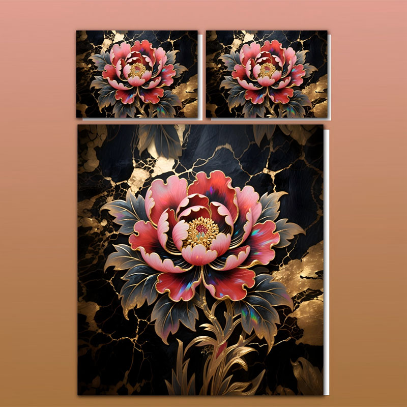Juego de cama con estampado digital floral 5D -Peonía