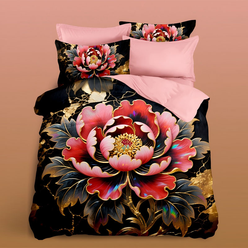 Juego de cama con estampado digital floral 5D -Peonía