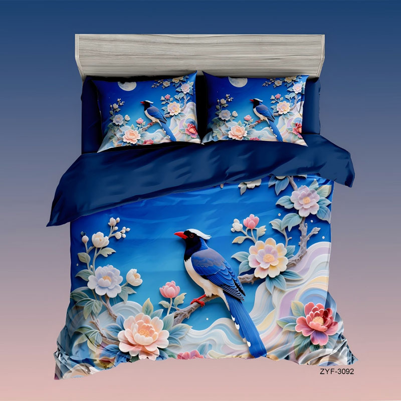 Juego de cama con estampado digital floral 5D - ‌Bluebird Blooms