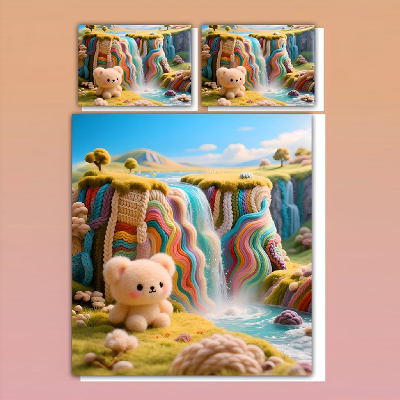 Juego de sábanas con estampado digital de dibujos animados 5D-‌Rainbow Knit Falls