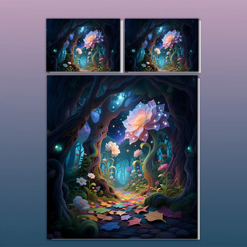 Juego de cama con estampado digital floral 5D -Bosque encantado