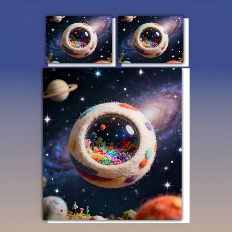 Juego de sábanas con estampado digital de dibujos animados 5D-Aventura cósmica