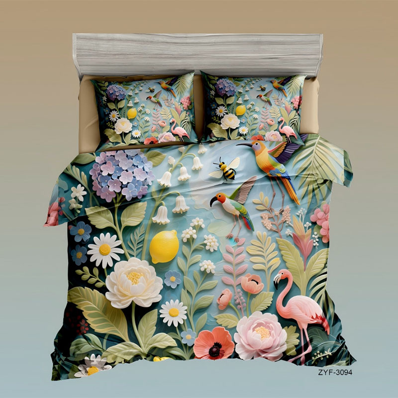 Juego de cama con estampado digital floral 5D - ‌Jardín tropical