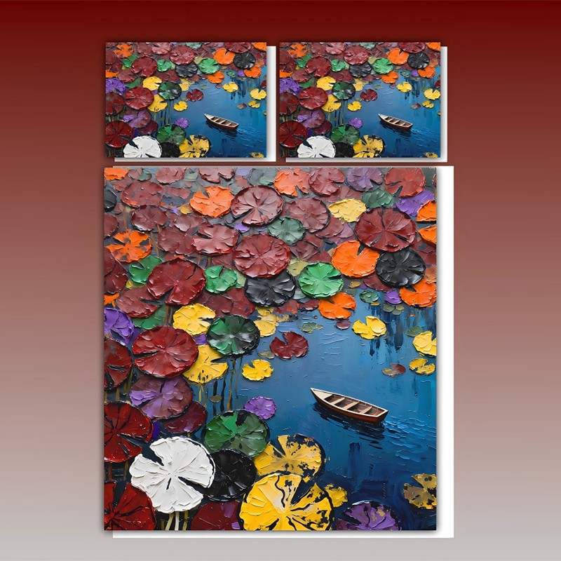 Juego de cama con impresión digital con efecto de pintura al óleo 5D -Estanque de nenúfares
