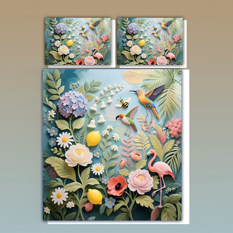 Juego de cama con estampado digital floral 5D - Jardín tropical