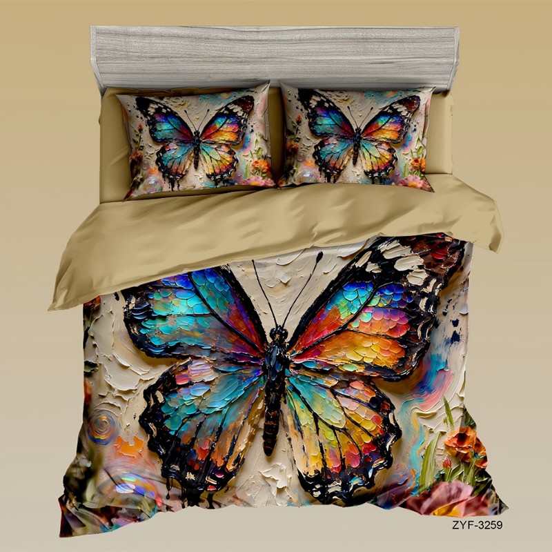Juego de cama con impresión digital con efecto de pintura al óleo 5D - Butterfly Garden