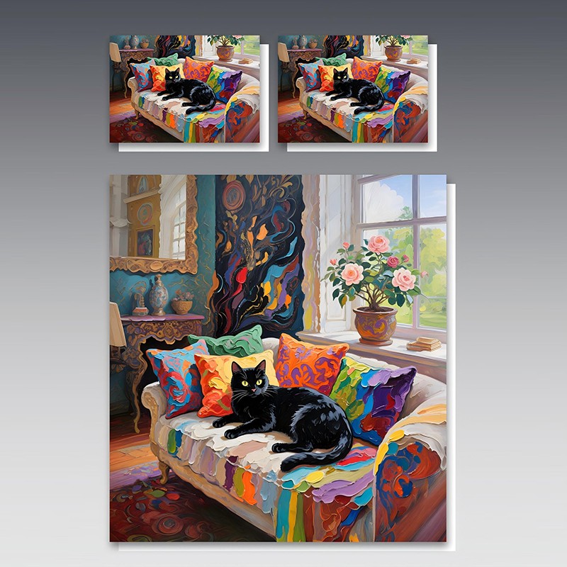 Juego de cama con impresión digital con efecto de pintura al óleo 5D - Tema de gato