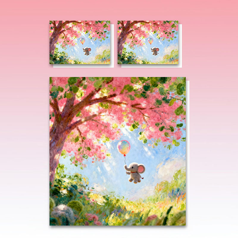 Juego de sábanas con estampado digital de dibujos animados 5D: elefante y globo