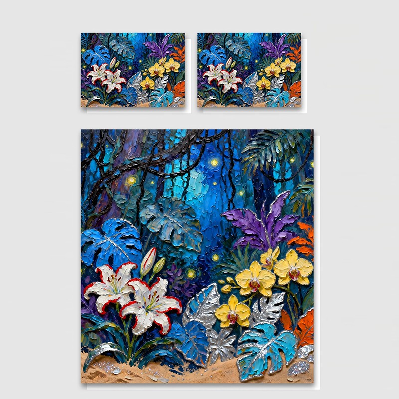 Juego de cama con impresión digital con efecto de pintura al óleo 5D - Floral tropical