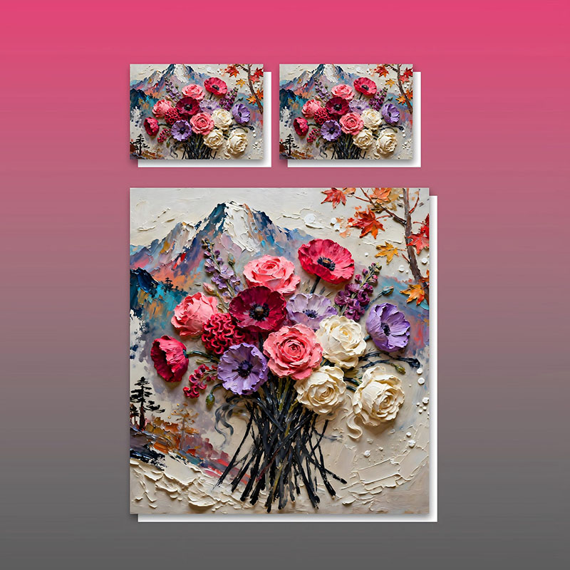 Juego de cama con efecto de pintura al óleo 5D - Obra maestra floral vibrante