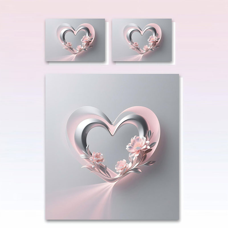 Juego de cama con estampado digital floral 5D -Corazón y floral