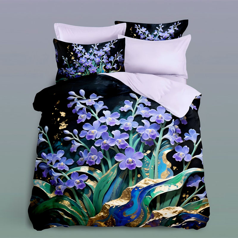 ‌Juego de cama con estampado digital floral 5D -Orquídea