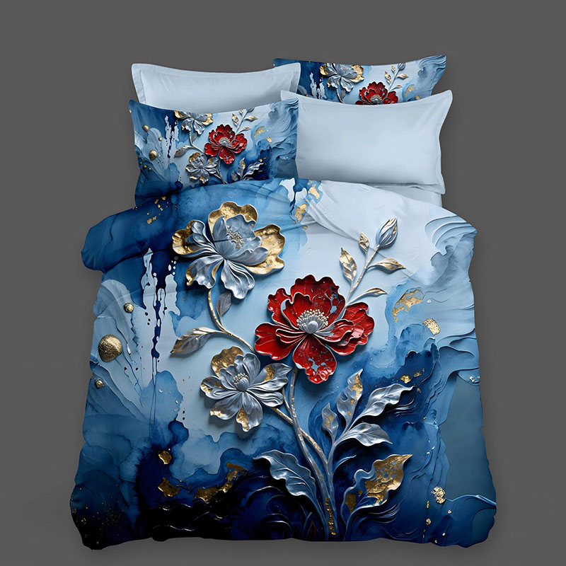 Juego de cama con estampado digital floral 5D - ‌Luxe Floral