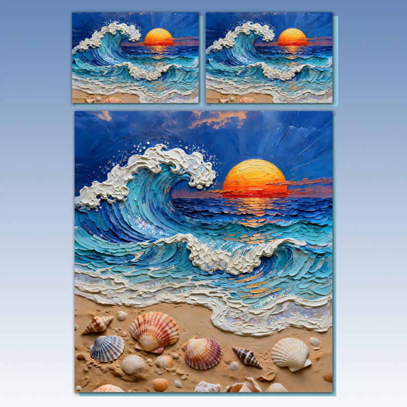 Juego de cama con efecto de pintura al óleo 5D - Ocean Sunset