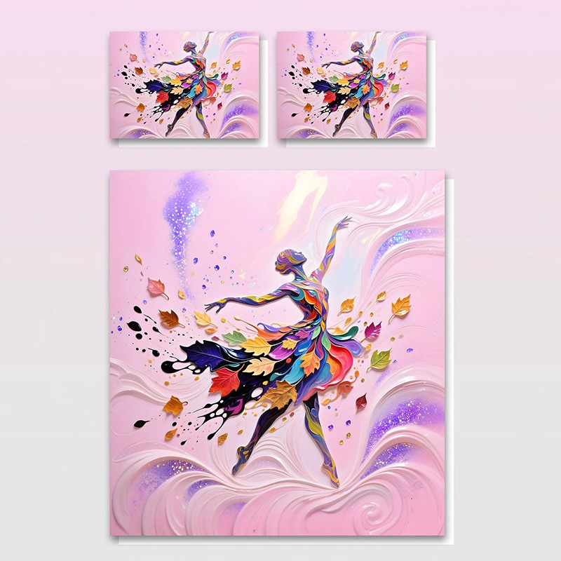 Juego de cama con impresión digital con efecto de pintura al óleo 5D - Serie Ballet Leaf