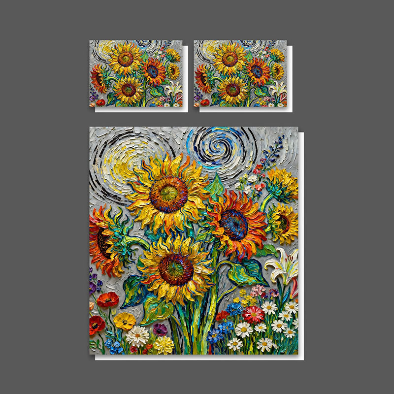Juego de cama con efecto de pintura al óleo 5D - Jardín de girasoles