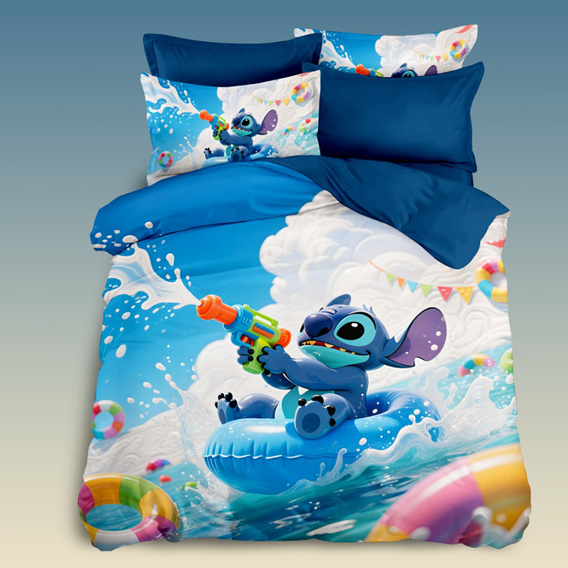 Juego de cama con estampado digital 5D de dibujos animados con divertido diseño de pistola de agua que presenta un personaje divertido para una apariencia de dormitorio emocionante