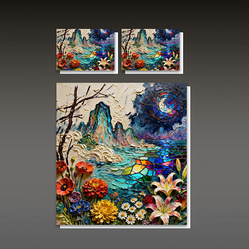 Juego de cama con efecto de pintura al óleo 5D - Vibrante floral y cascada