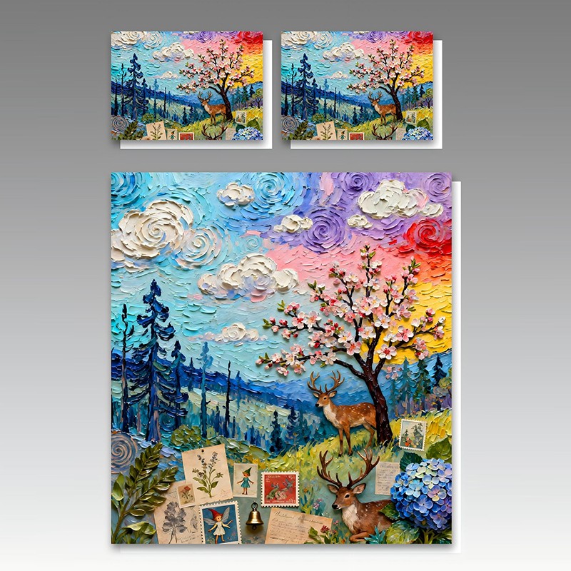 ‌Juego de cama con impresión digital con efecto de pintura al óleo 5D - ‌Bosque floreciente