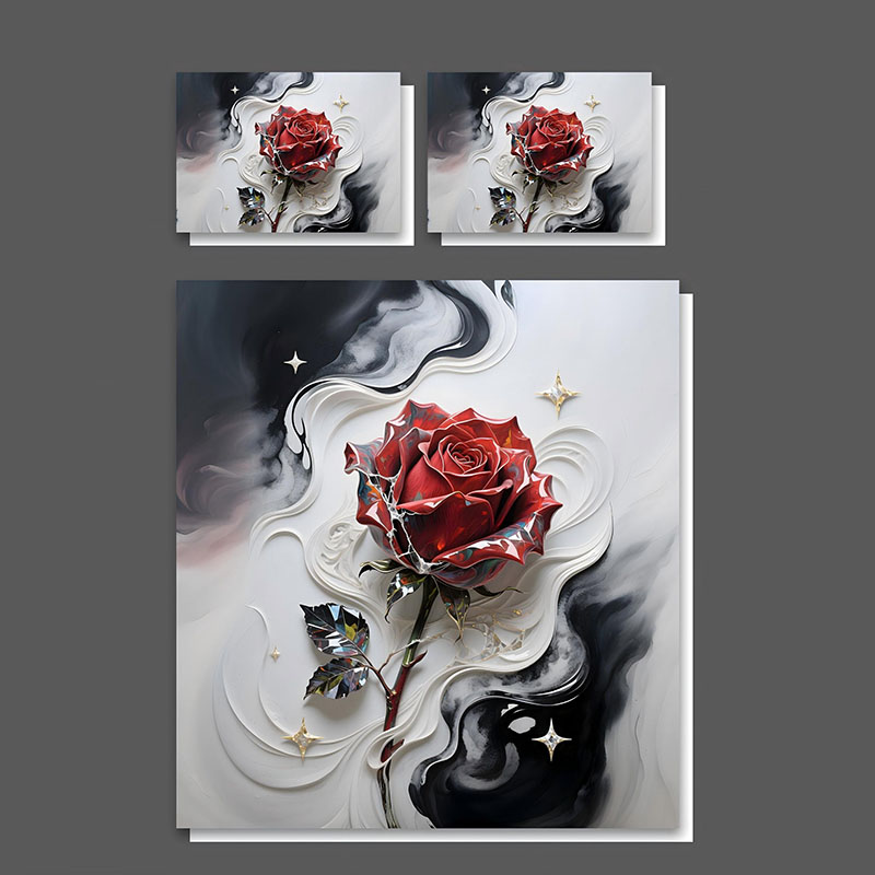 Juego de cama con estampado digital floral 5D - Rosa roja