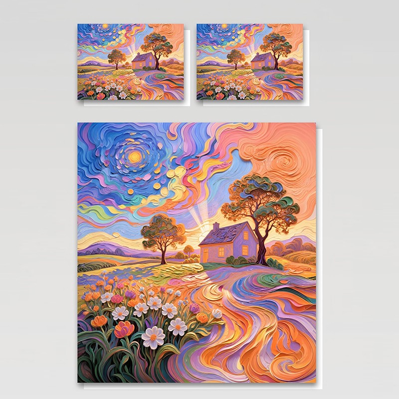 Juego de cama con impresión digital con efecto de pintura al óleo 5D - Fairy Meadow