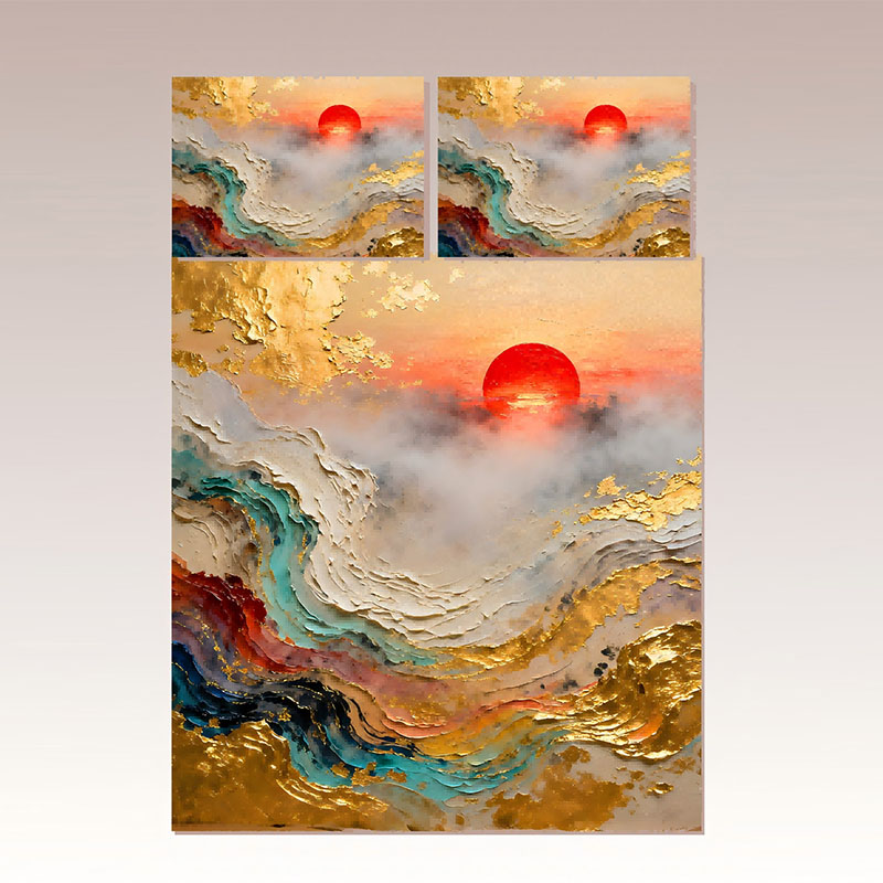 Juego de cama con efecto de pintura al óleo 5D - Puesta de sol
