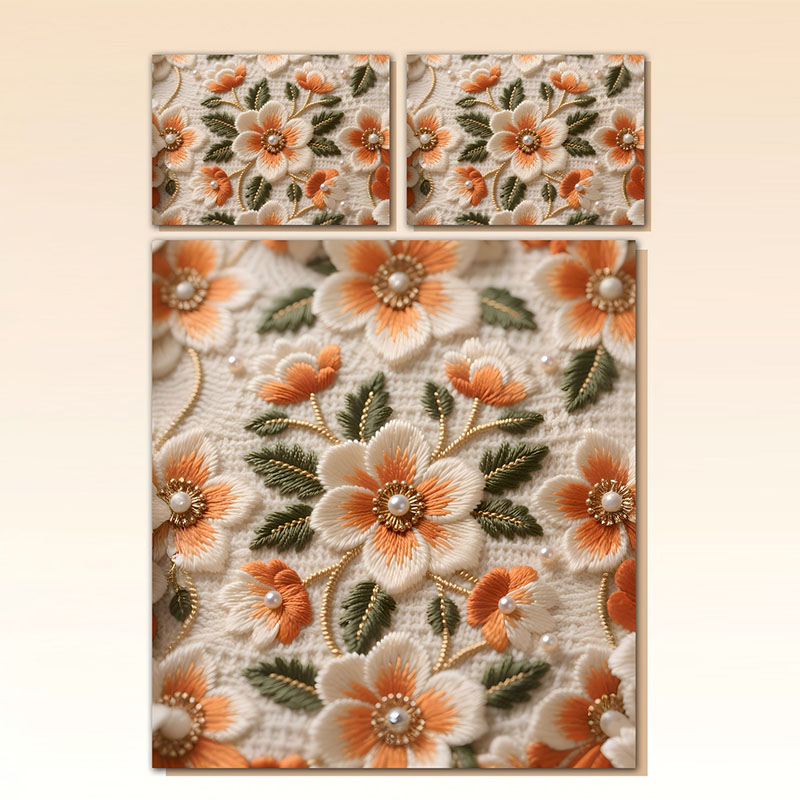 Juego de cama floral con efecto de bordado digital 5D - Peony