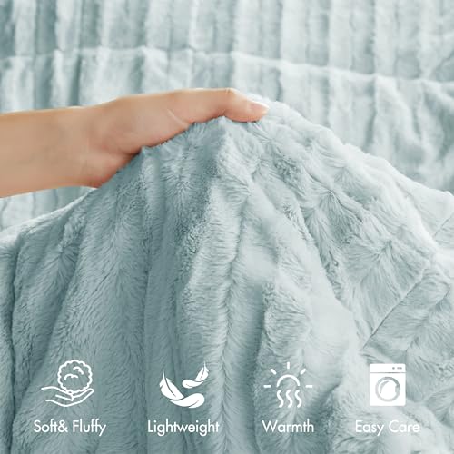 Juego de funda nórdica de piel sintética, juego de cama de felpa ultrasuave con textura acanalada, acogedor juego de funda de edredón de lujo