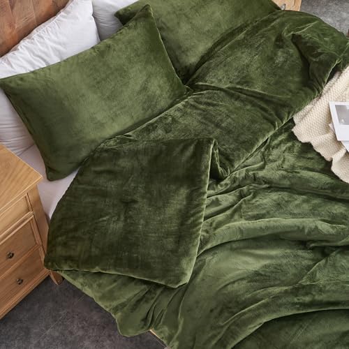 Juego de edredón de terciopelo verde bosque – Juego de cama acolchado ultra suave de 3 piezas