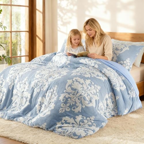 Edredón de invierno de franela con estampado Burnout, edredón de felpa bohemio con respaldo de microfibra ultrasuave, ropa de cama cálida para todas las estaciones