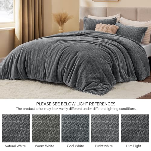 Juego de edredón reversible de franela y terciopelo de punto - Juego de cama de 3 piezas con textura de hoja en 3D
