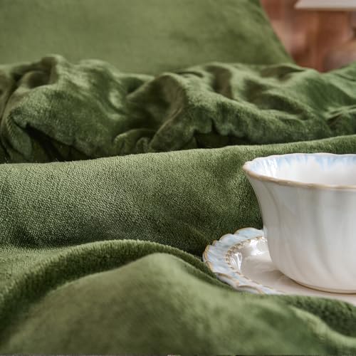 Juego de edredón de terciopelo verde bosque – Juego de cama acolchado ultra suave de 3 piezas