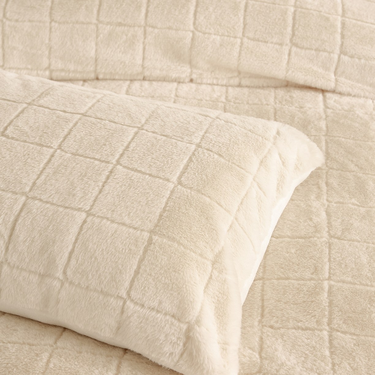 Juego de edredón a cuadros de piel sintética de conejo y terciopelo con leche - Juego de cama de 3 piezas de jacquard suave